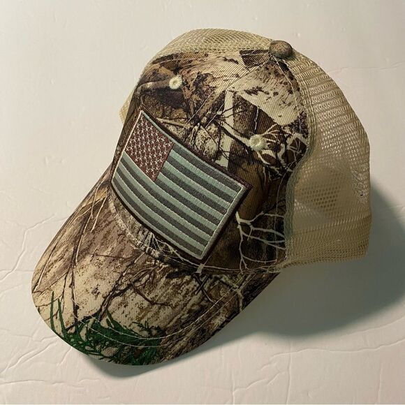 US Flag Trucker Hat mesh Brown Camouflage Infinity Snap Back Cap realtree - Picture 1 of 5